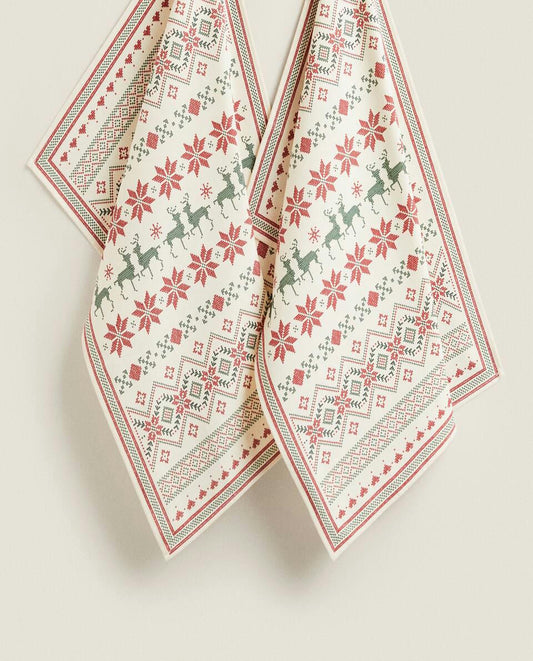 PACK OF COTTON CHRISTMAS CROSS-STITCH TEA TOWELS (PACK OF 2)