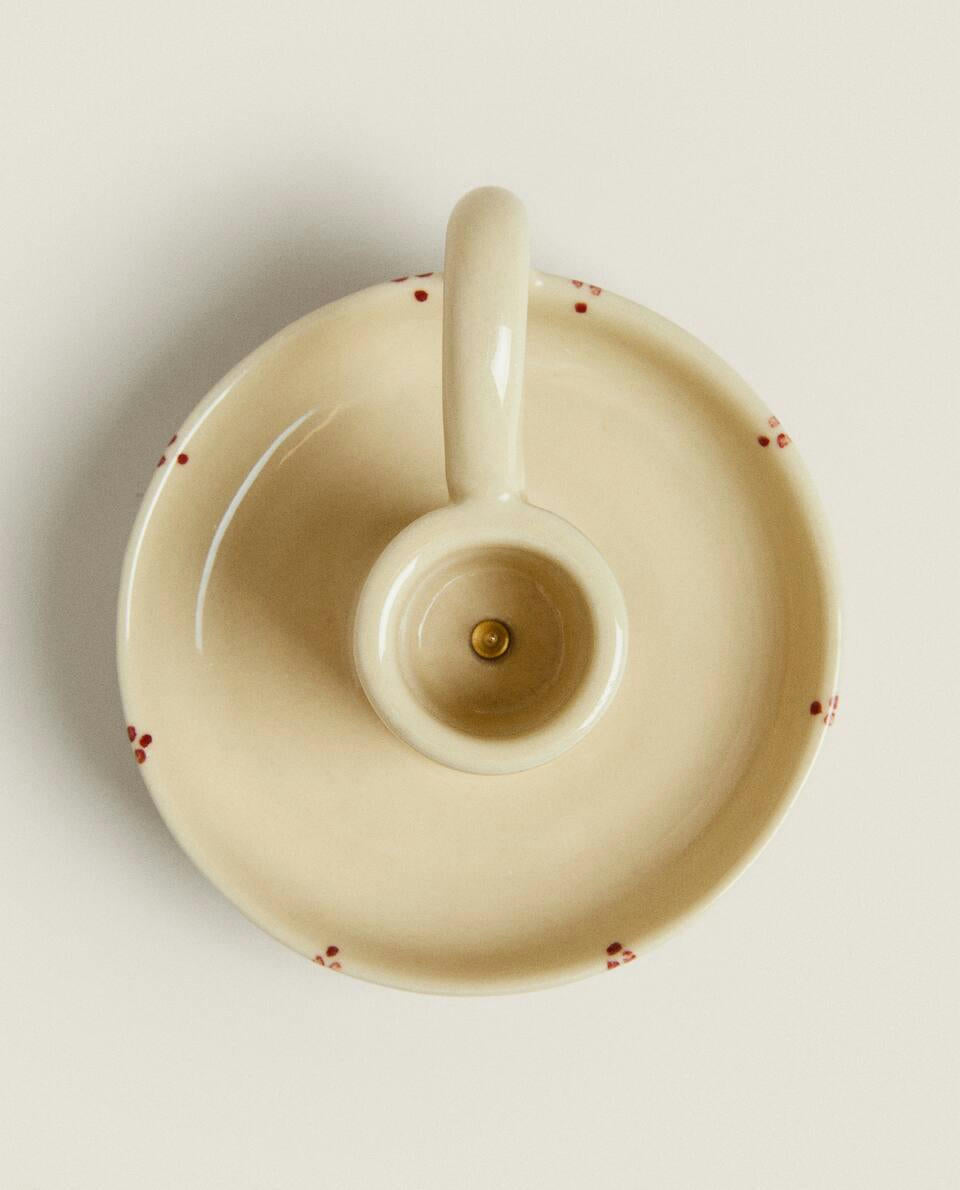 PAINTED CERAMIC CHRISTMAS CANDLESTICK