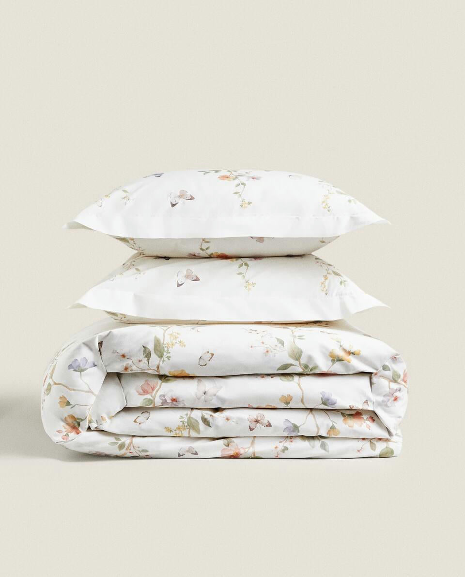 FLOWER AND BUTTERFLY PRINT DUVET COVER