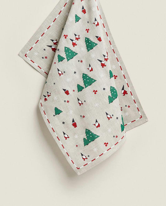 LINEN TEA TOWEL WITH CHRISTMAS TREES