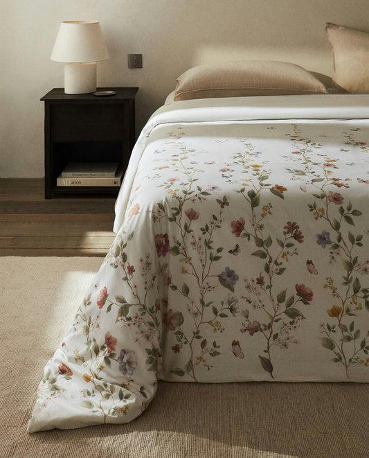 FLOWER AND BUTTERFLY PRINT DUVET COVER
