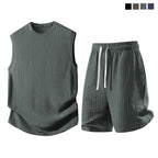Men's 2-Piece Waffle Knit Sports Set | Sleeveless Tank Top & Drawstring Shorts