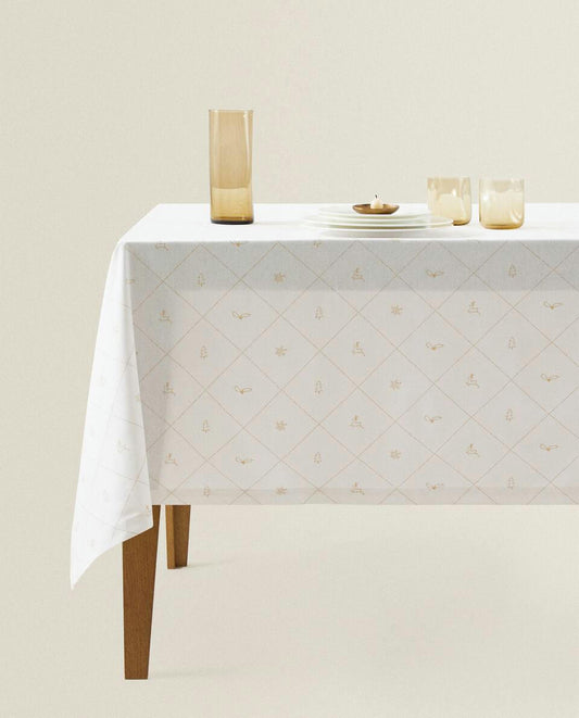 CHRISTMAS SNOW COTTON TABLECLOTH