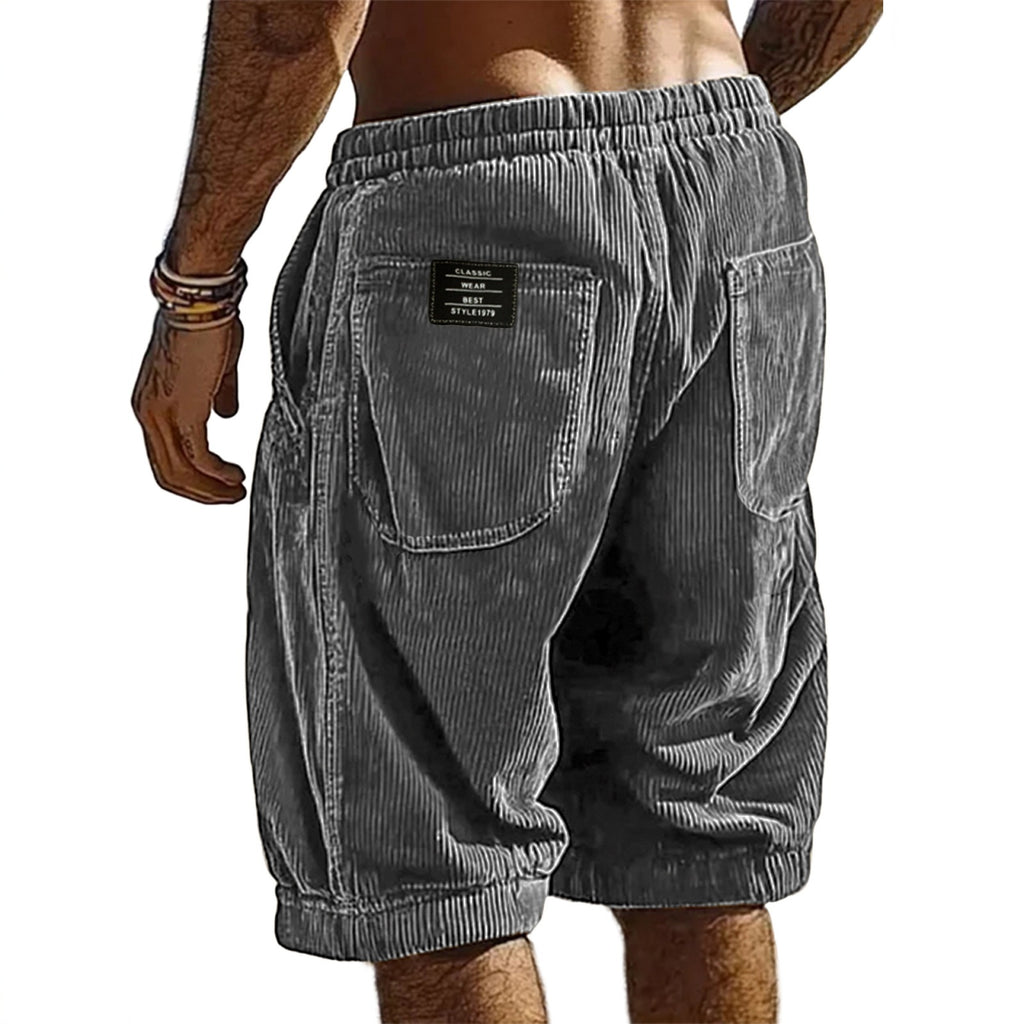 Men's Resort Stylish Corduroy Multi-Pocket Classic Embroidered Label Shorts