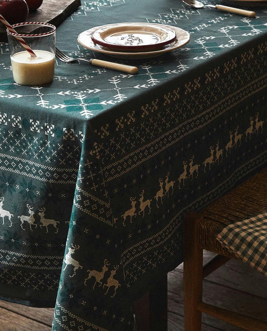 CHRISTMAS CROSS-STICH COTTON TABLECLOTH