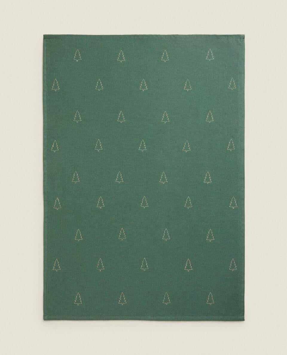 EMBROIDERED CHRISTMAS TREE COTTON TEA TOWEL