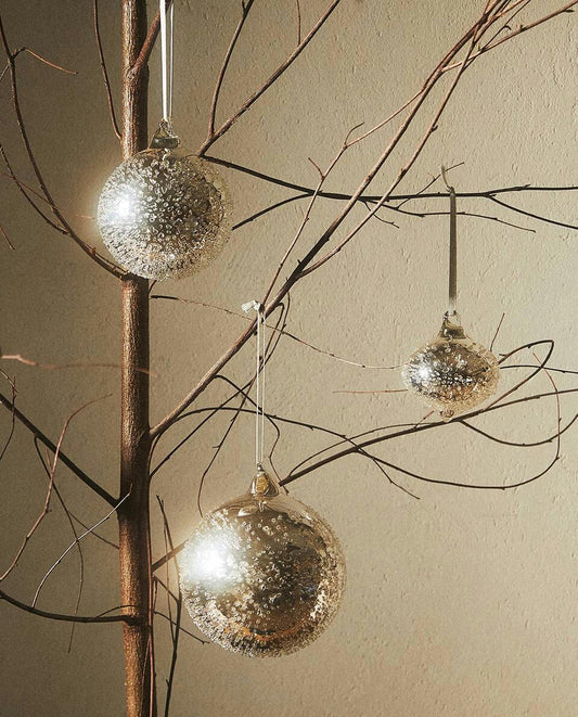 GLITTERY GLASS CHRISTMAS BAUBLE DECORATION