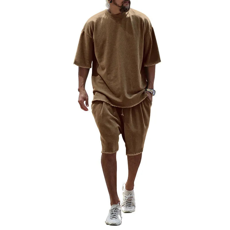 Herren Freizeitanzug mit Shorts, einfarbig, zweiteilig