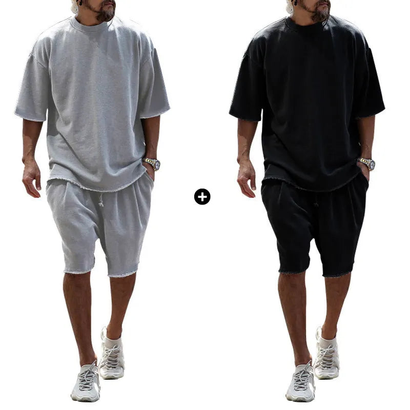 Herren Freizeitanzug mit Shorts, einfarbig, zweiteilig