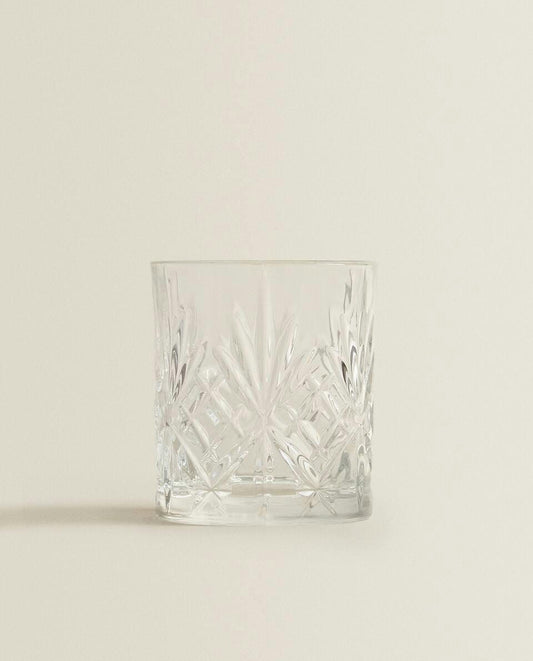 CRYSTALLINE TUMBLER WITH RAISED DESIGN