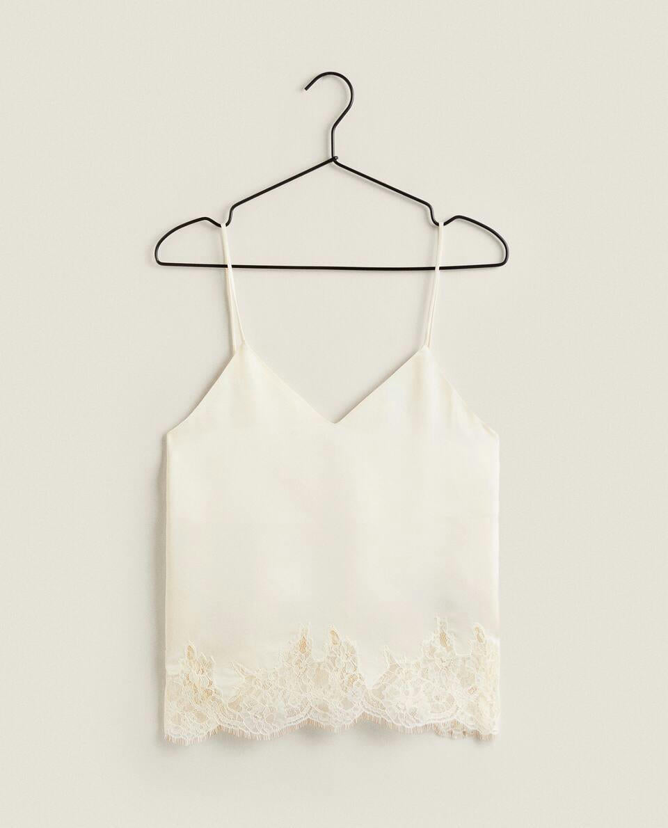SATIN TOP WITH BLONDE LACE