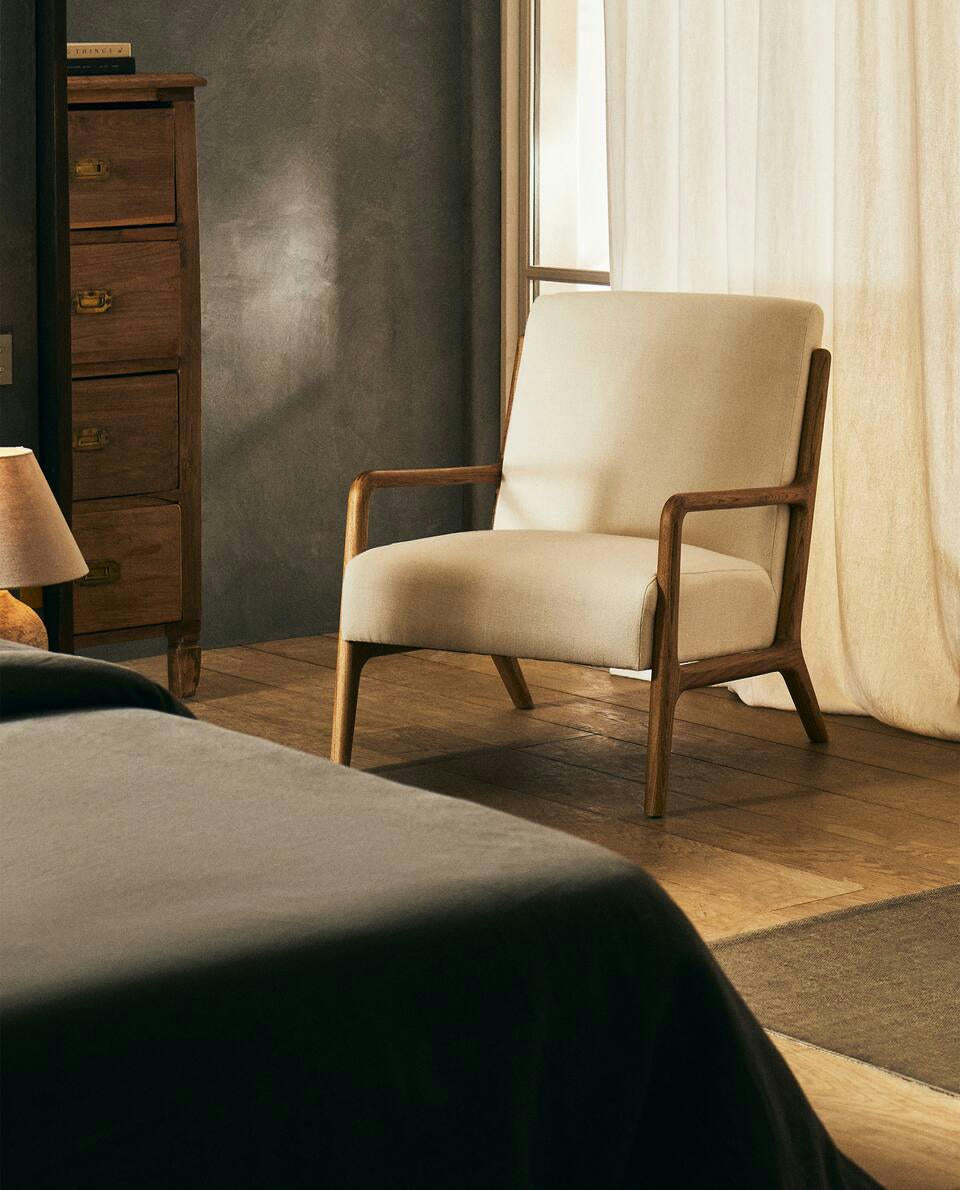 ASH WOOD AND LINEN ARMCHAIR