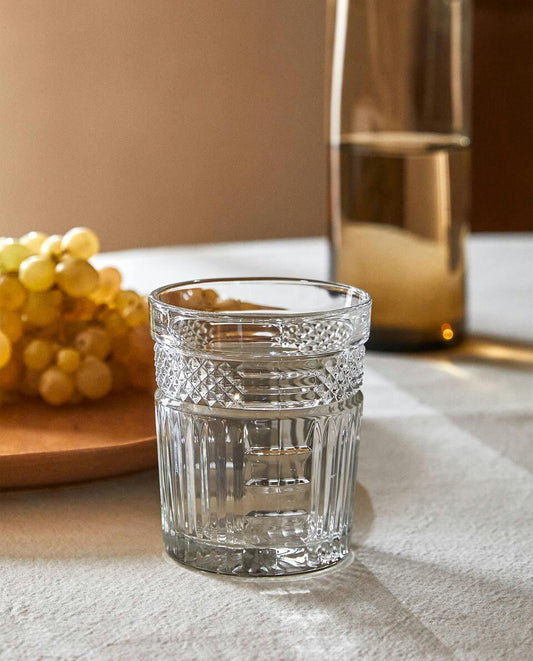 RAISED DESIGN GLASS TUMBLER