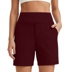 Women's High-Waisted Athletic Bermuda Shorts with Pockets – Running, Yoga, Summer Casual Activewear