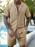 Men's Relaxed Hollow-Out Knit Resort Two-Piece Set