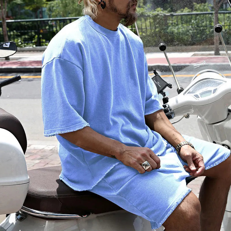 Herren Freizeitanzug mit Shorts, einfarbig, zweiteilig