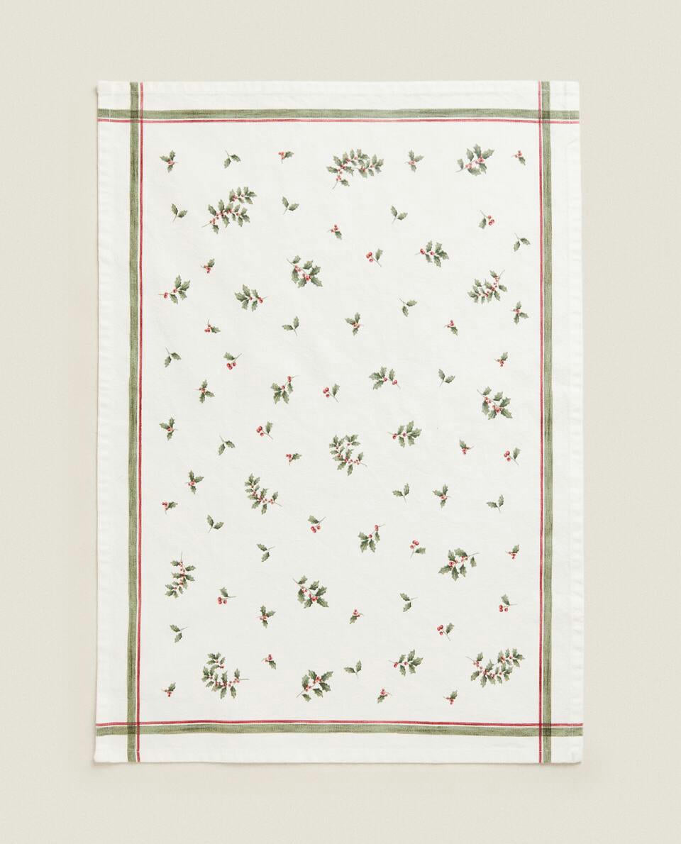 PACK OF COTTON CHRISTMAS HOLLY TEA TOWELS (PACK OF 2)