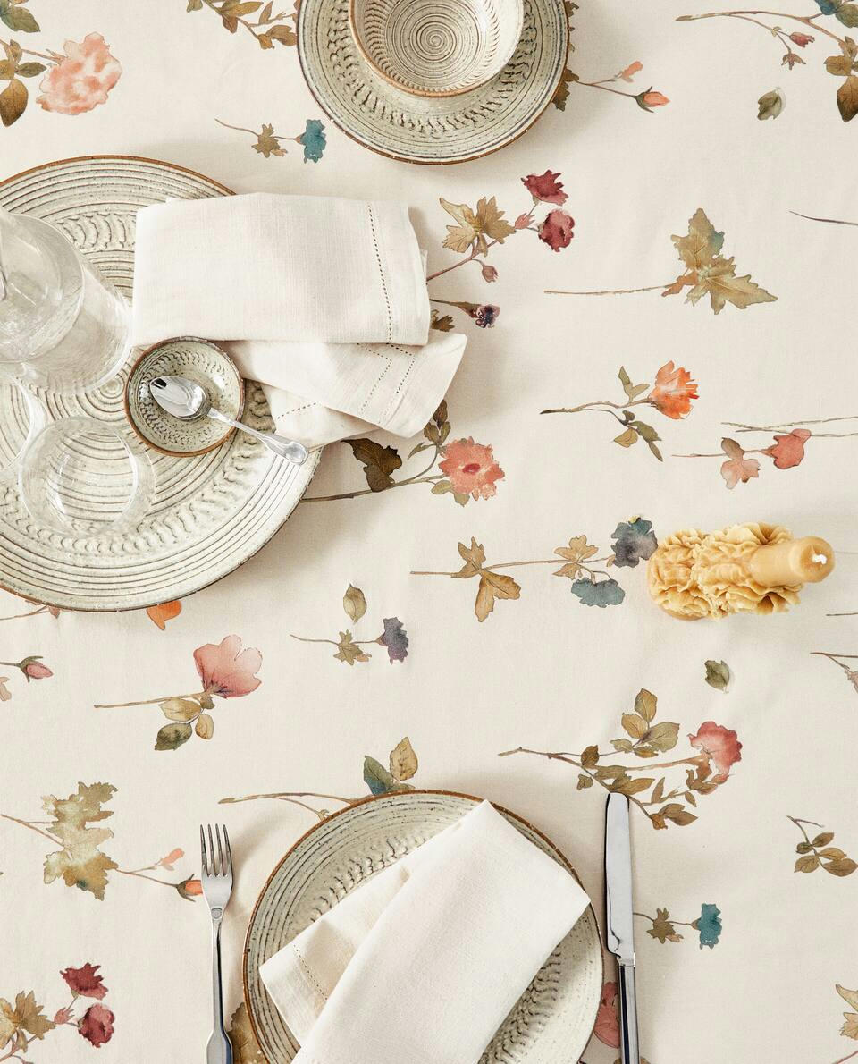 FLORAL PRINT COTTON TABLECLOTH