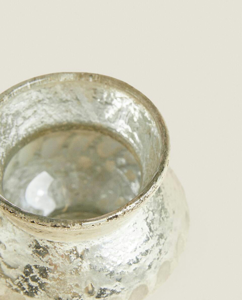 CHRISTMAS HERRINGBONE GLASS TEALIGHT HOLDER