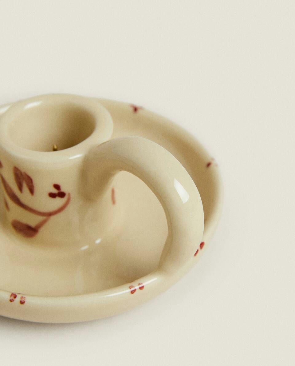 PAINTED CERAMIC CHRISTMAS CANDLESTICK