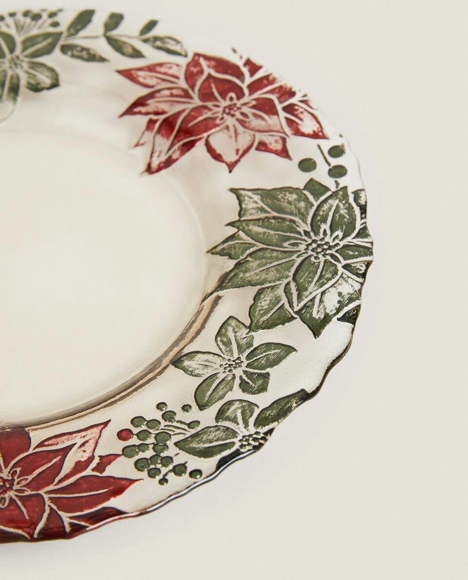 POINSETTIA GLASS DESSERT PLATE