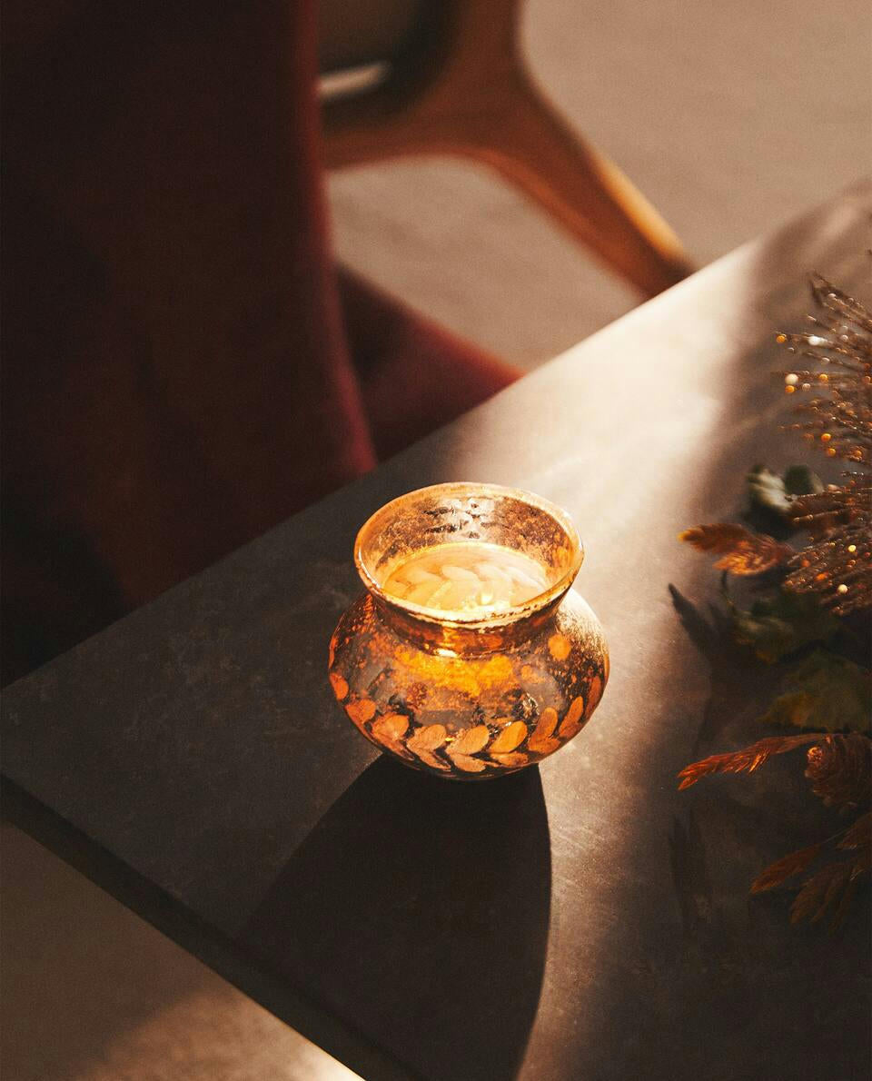 CHRISTMAS HERRINGBONE GLASS TEALIGHT HOLDER