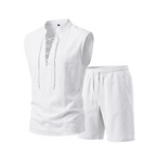 🧵 LIMITED-TIME 49% OFF! ✨ Men's Linen Sleeveless Set – Top & Shorts, Lace-Up, 7 Colors ☀️