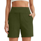 Women's High-Waisted Athletic Bermuda Shorts with Pockets – Running, Yoga, Summer Casual Activewear