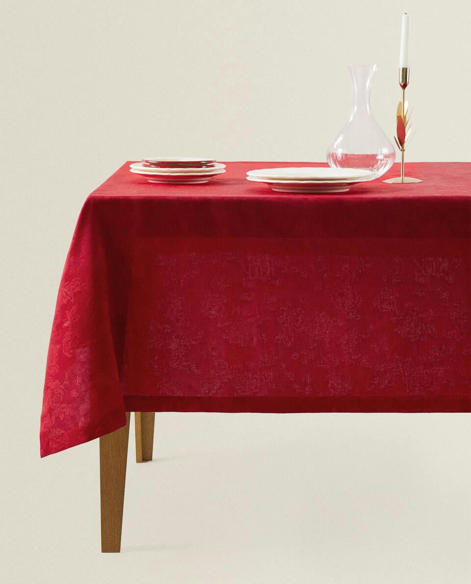 CHRISTMAS FLORAL JACQUARD TABLECLOTH