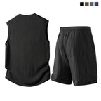 Men's 2-Piece Waffle Knit Sports Set | Sleeveless Tank Top & Drawstring Shorts
