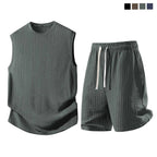 Men's 2-Piece Waffle Knit Sports Set | Sleeveless Tank Top & Drawstring Shorts