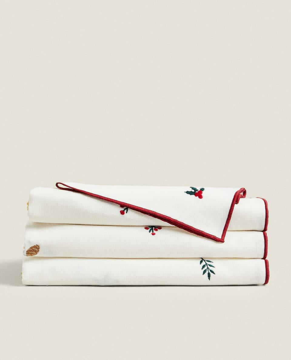 COTTON TABLECLOTH WITH CHRISTMAS BRANCH EMBROIDERY