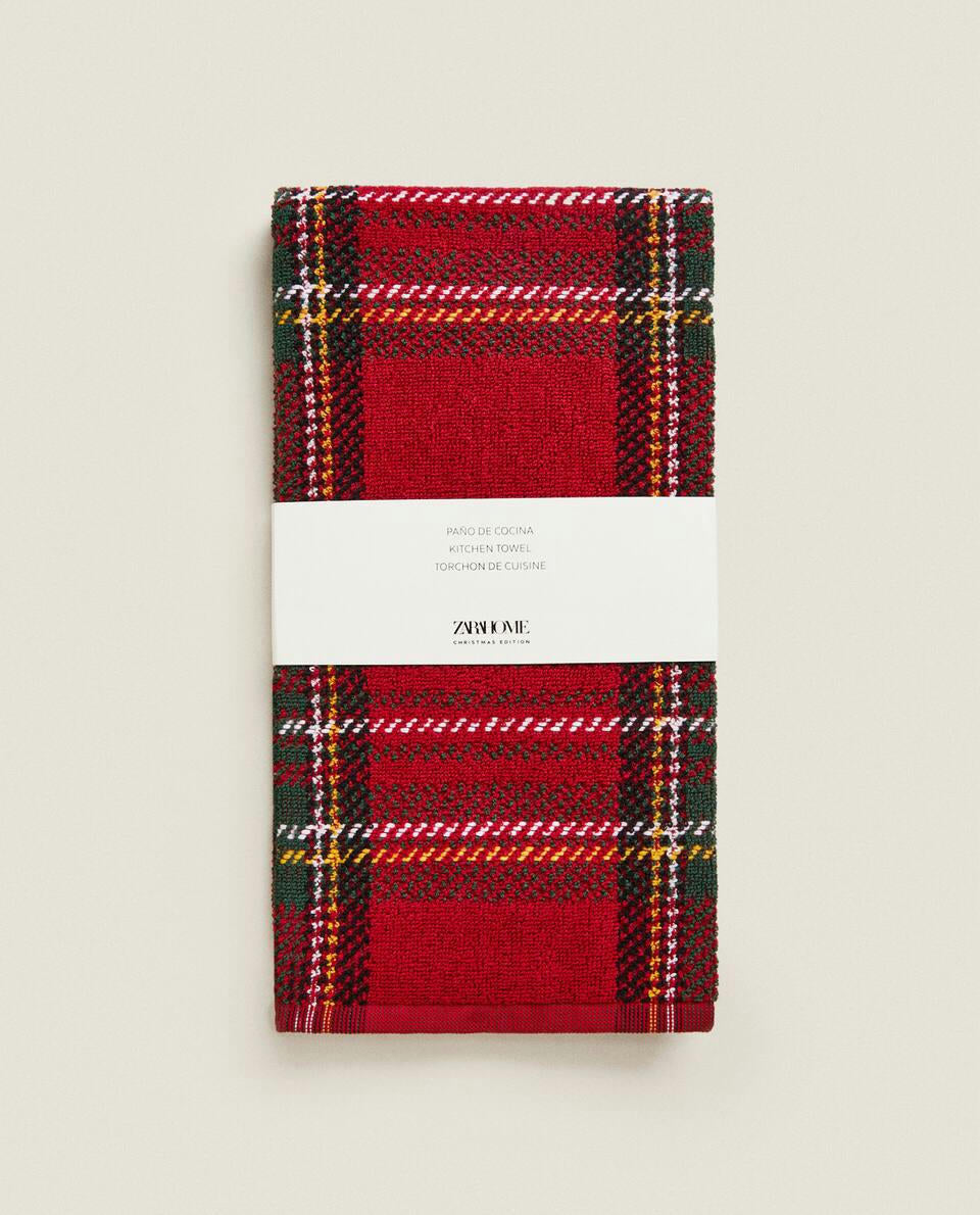 CHRISTMAS TARTAN COTTON TEA TOWEL
