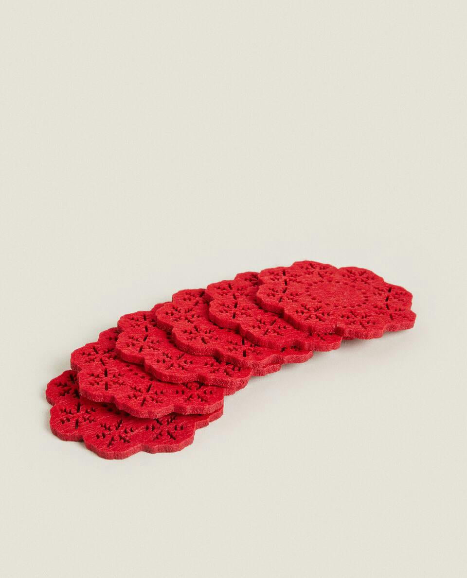 PACK OF FELT CHRISTMAS SNOWFLAKE COASTERS (PACK OF 6)