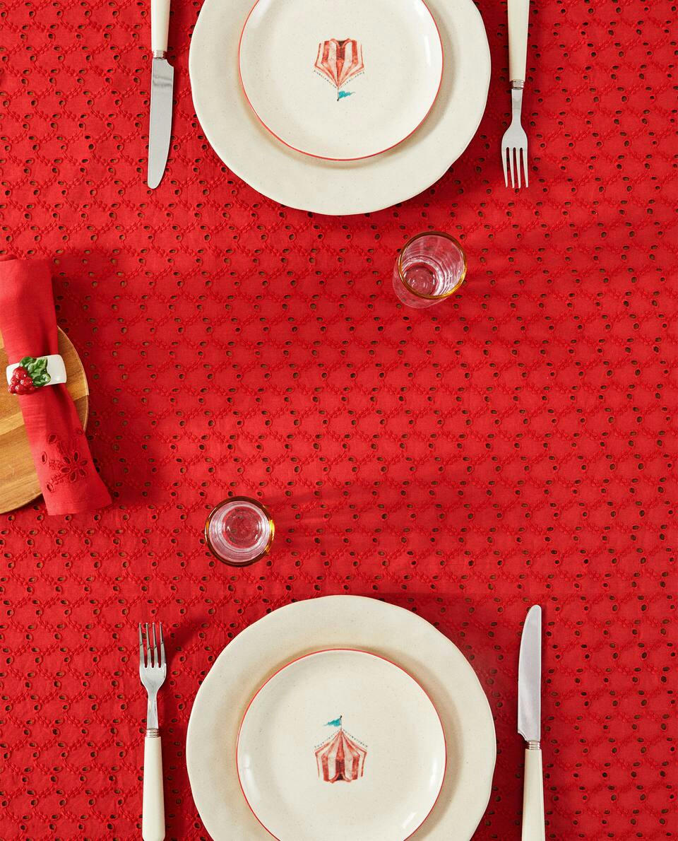 EMBROIDERED COTTON CHRISTMAS TABLECLOTH