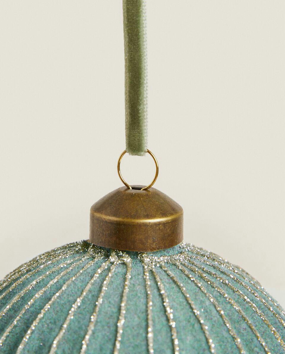 VELVET CHRISTMAS BAUBLE DECORATION WITH STRIPES