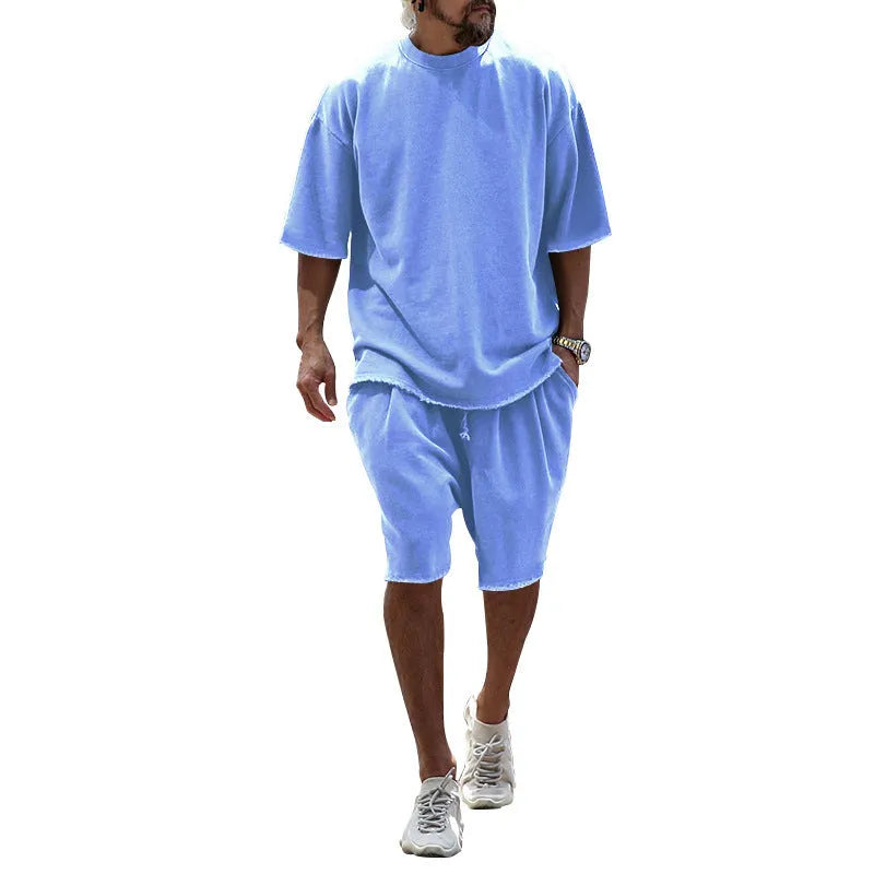 Herren Freizeitanzug mit Shorts, einfarbig, zweiteilig