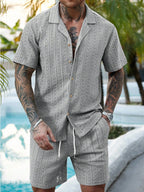 Men's Relaxed Hollow-Out Knit Resort Two-Piece Set