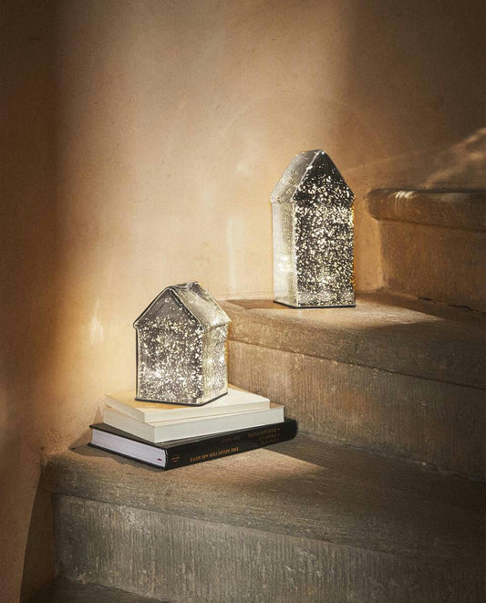 MERCURISED GLASS CHRISTMAS LED LIGHT HOUSE