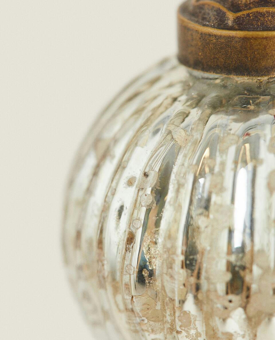 CRACKLED STRIPED CHRISTMAS BAUBLE DECORATION