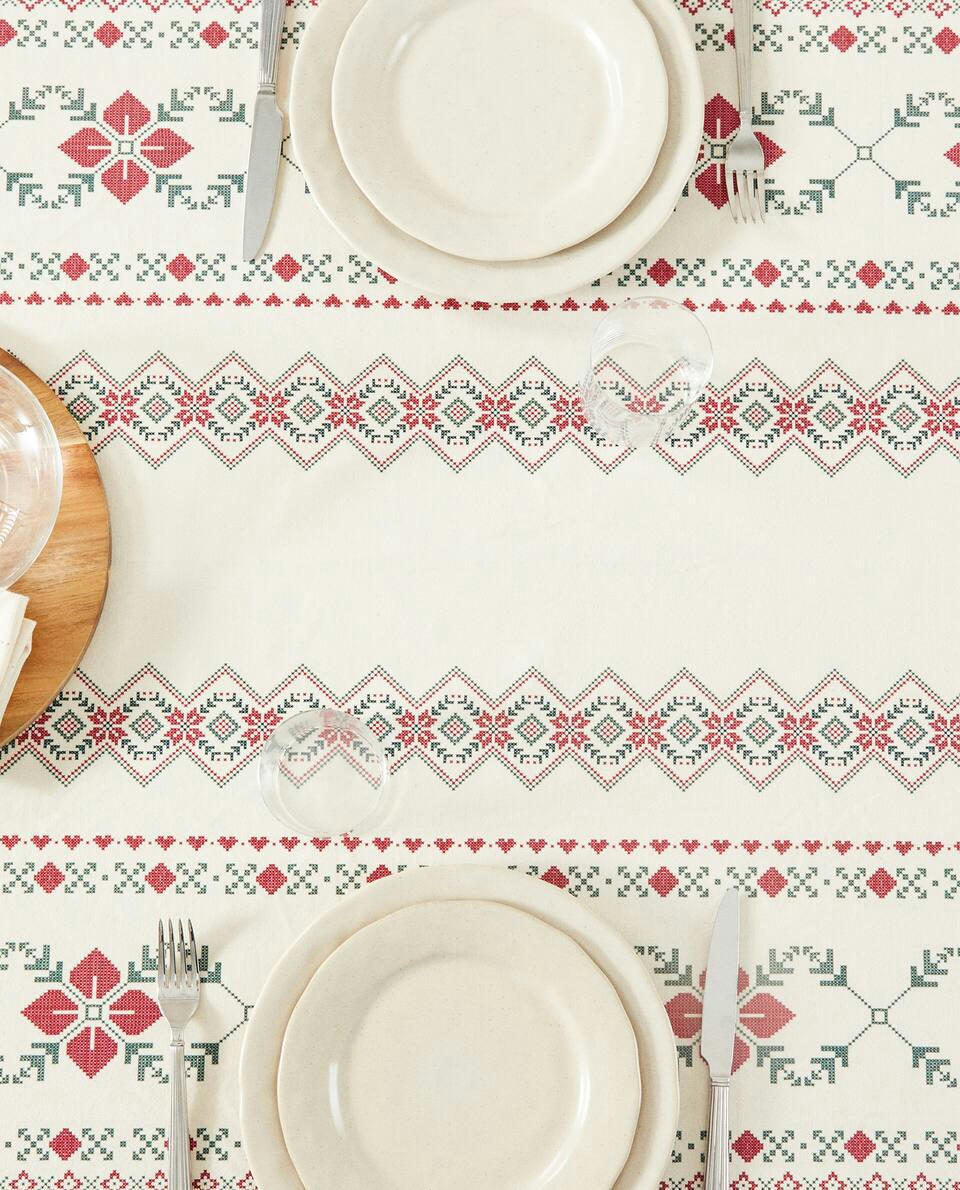 CHRISTMAS CROSS-STICH COTTON TABLECLOTH