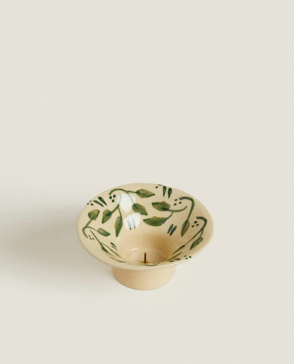 PAINTED CERAMIC CHRISTMAS CANDLESTICK HOLDER