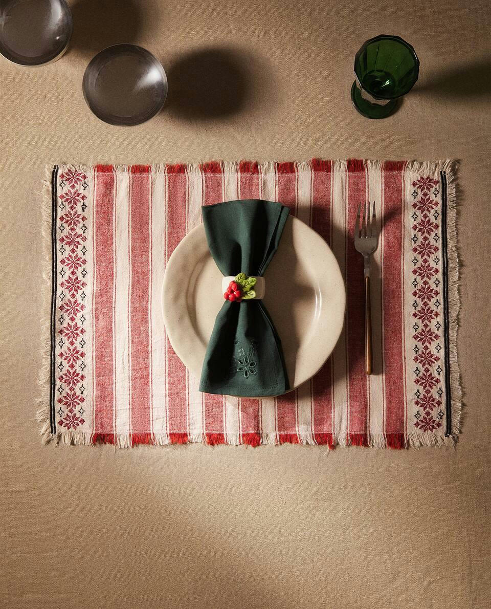 COTTON LINEN PLACEMAT WITH CHRISTMAS STRIPES