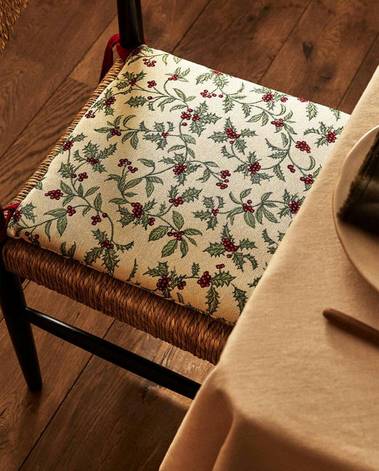 CHRISTMAS HOLLY SEAT CUSHION