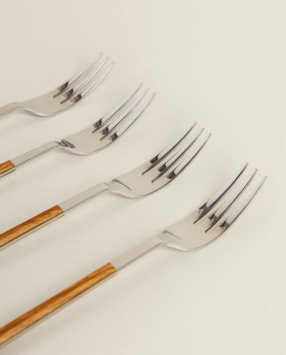 BOX 4 BRUNCH FORKS WITH WOOD-EFFECT HANDLE