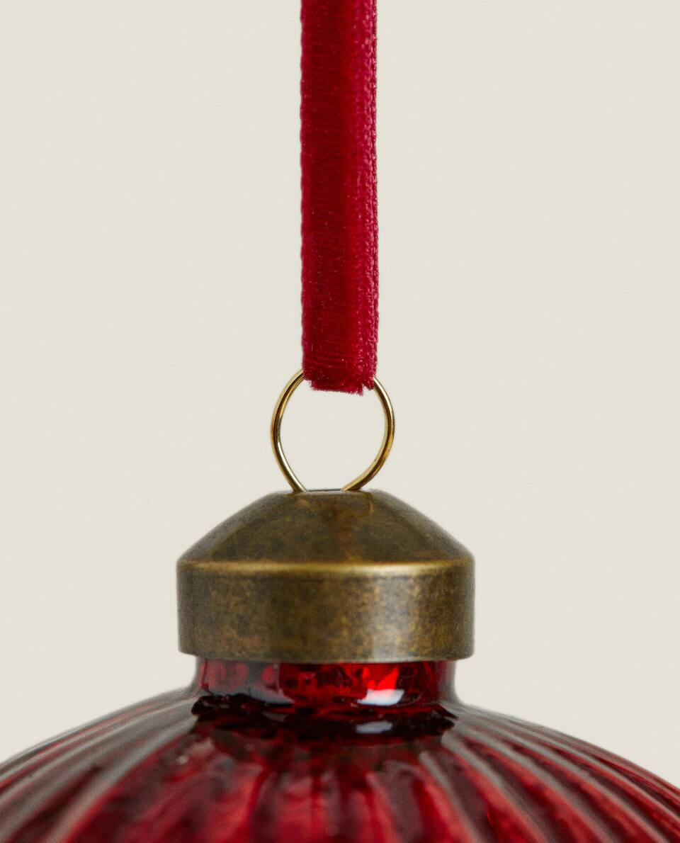 GLASS CHRISTMAS BAUBLE DECORATION WITH STRIPES
