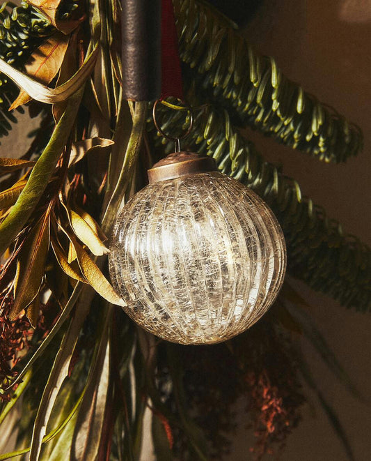 CRACKLED STRIPED CHRISTMAS BAUBLE DECORATION