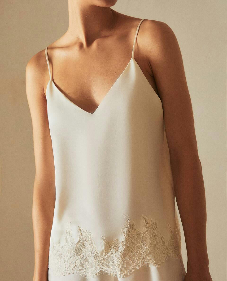 SATIN TOP WITH BLONDE LACE