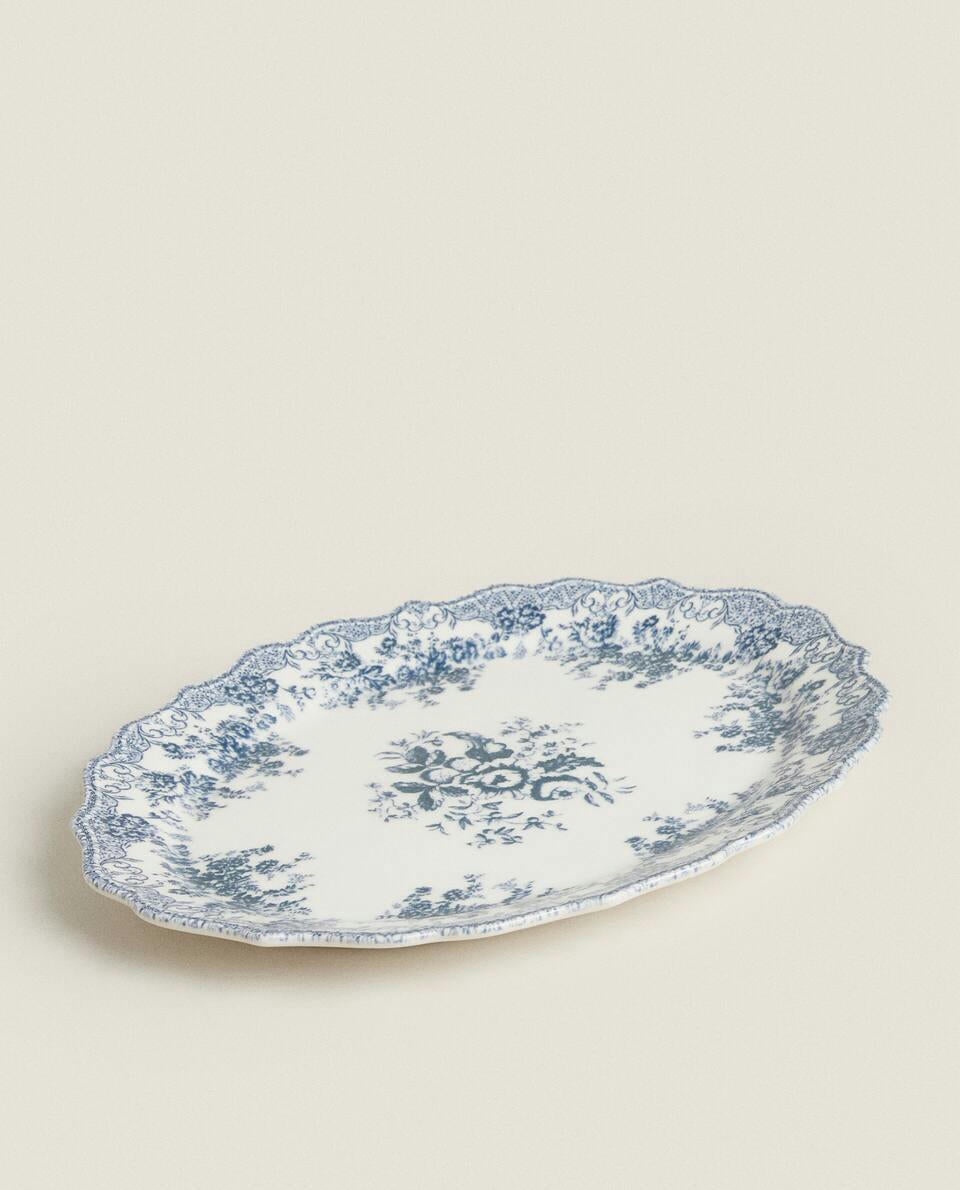 FLORAL EARTHENWARE SERVING DISH