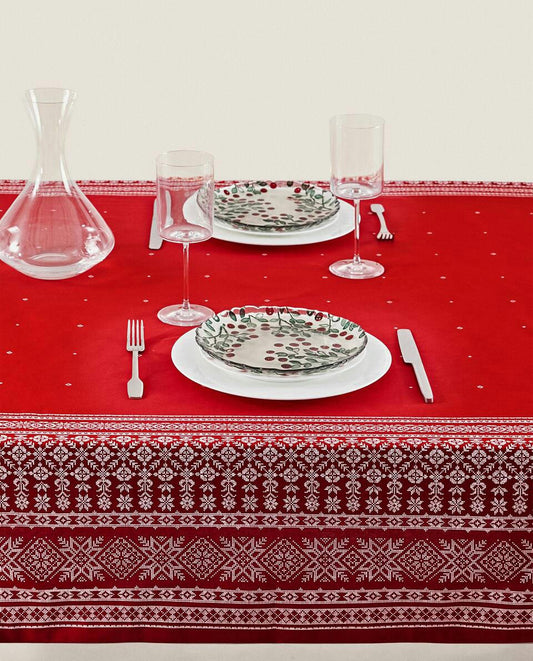 CHRISTMAS COTTON TABLECLOTH WITH BORDER